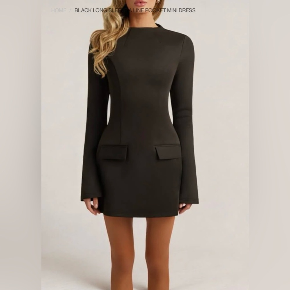 HEIRESS BLACK LONG SLEEVE A LINE POCKET MINI DRESS. SIZE M - Picture 3 of 15